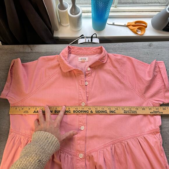 Pact Pink Chambray Button-Front Mini Dress Sz L - Picture 12 of 12
